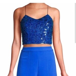 Alice + Olivia Sequin Crop Top Camisole Blue Green Beaded Size S NWT
